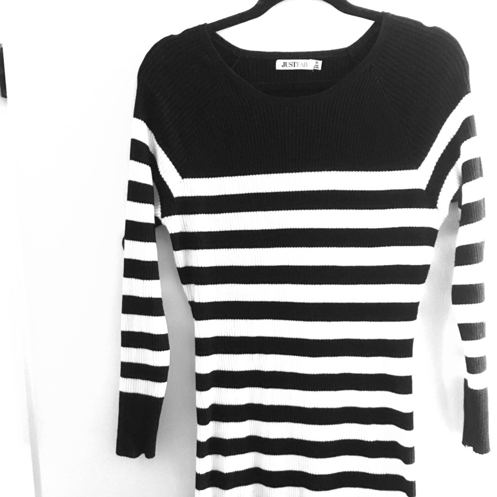Black and white striped sweater dress